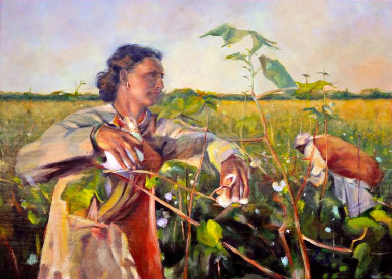 770x548 Saatchi Art Cotton Pickers Painting By Guus Van Lingen - Cotton Pickers Painting