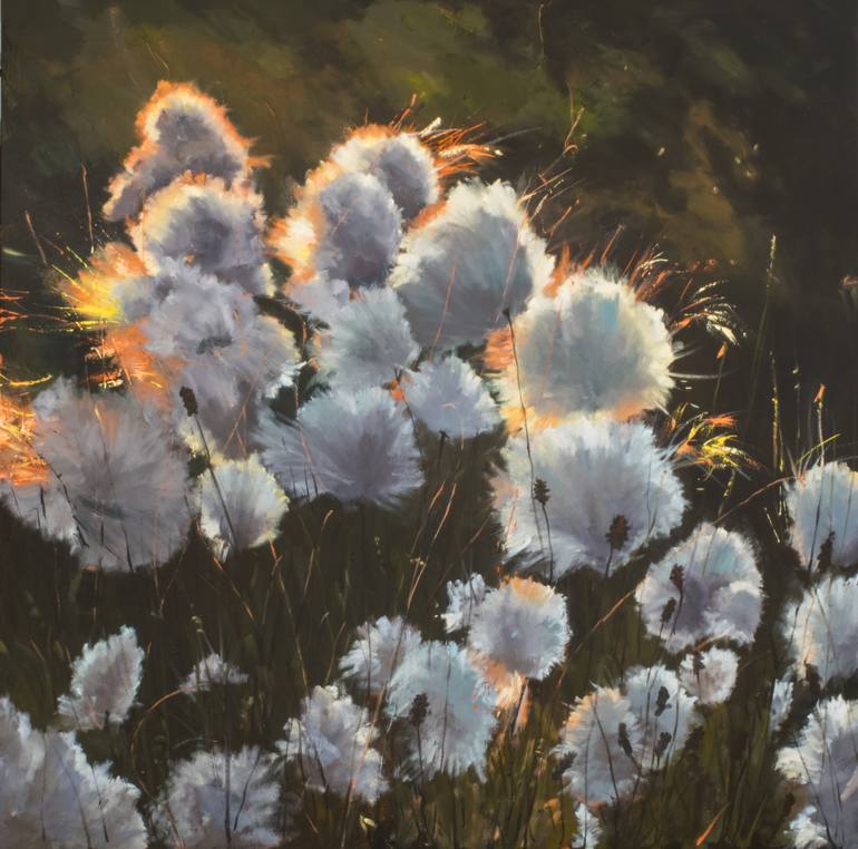 770x762 Saatchi Art Arctic Cotton Grass Painting By Kit Mahoney - Cotton Plant Painting