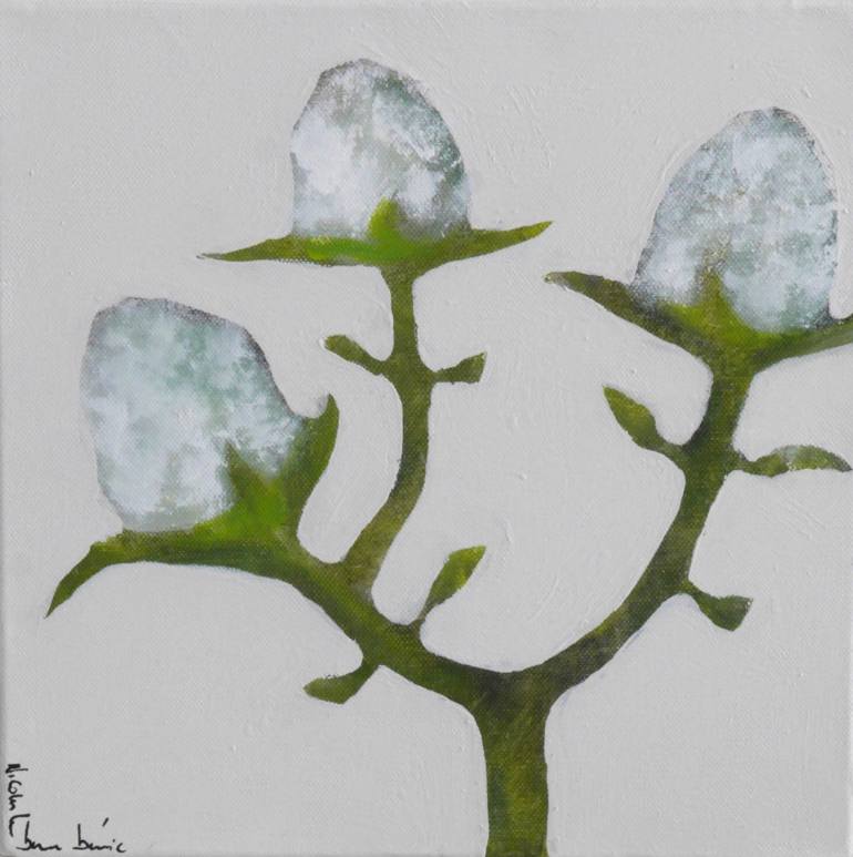770x773 Saatchi Art Cotton Flower I Painting By Nicolas Le Beuan Benic - Cotton Plant Painting