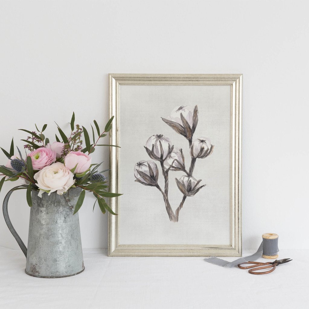 1024x1024 Cotton Bunch Painting Farmhouse Art Print Jetty Home - Cotton Plant Painting