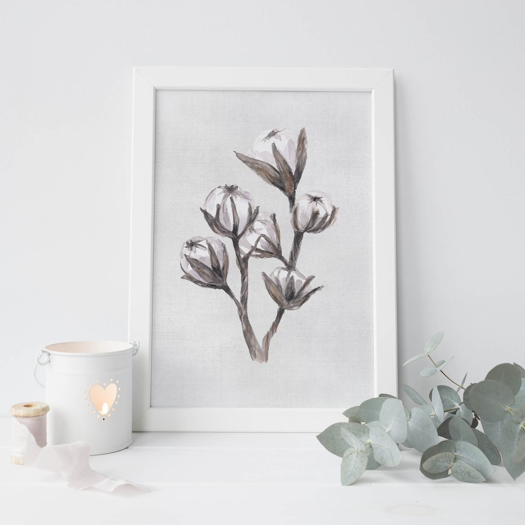 1024x1024 Cotton Bunch Painting Farmhouse Wall Art Digital Print Jetty Home - Cotton Plant Painting