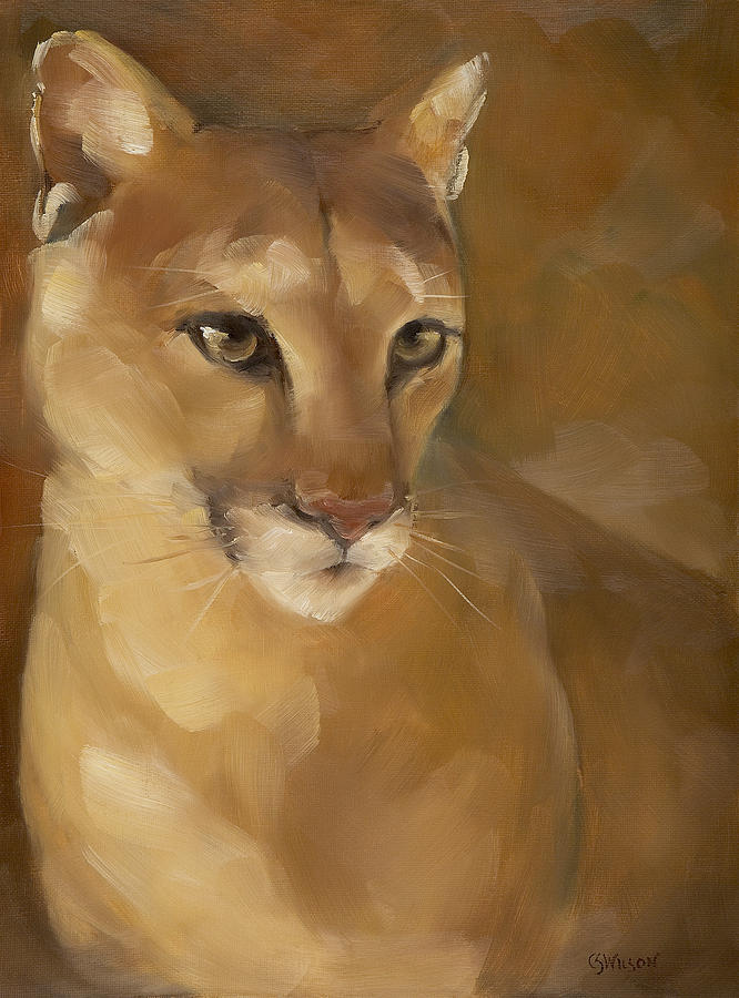 666x900 Little Cougar Painting By Cheryl Wilson - Cougar Painting