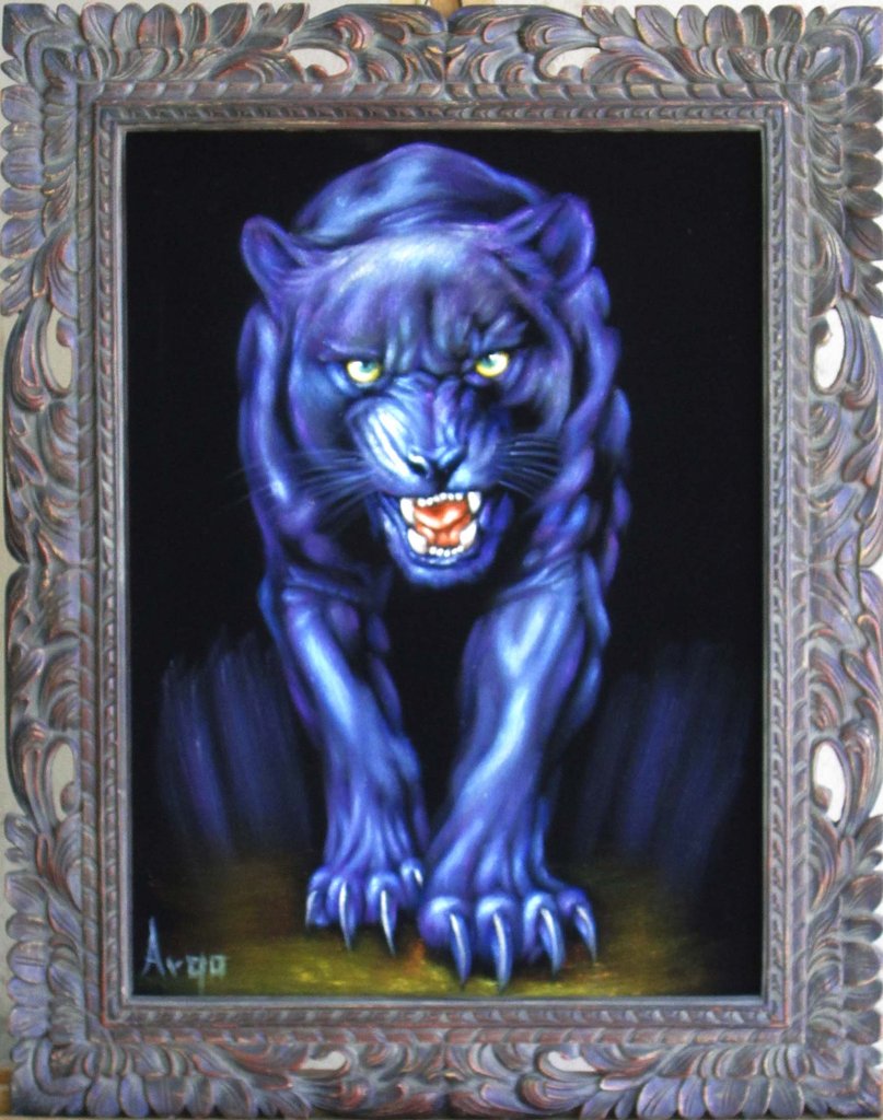 807x1024 Panther, Black Panther, Cougar, Original Oil Painting On Black - Cougar Painting