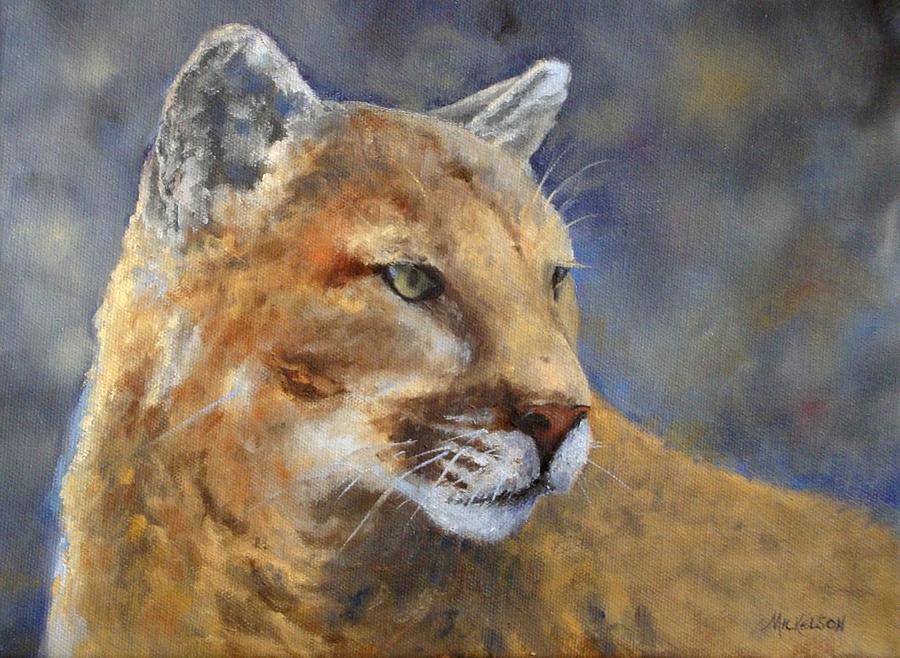 900x658 Cougar Painting By Debra Mickelson - Cougar Painting