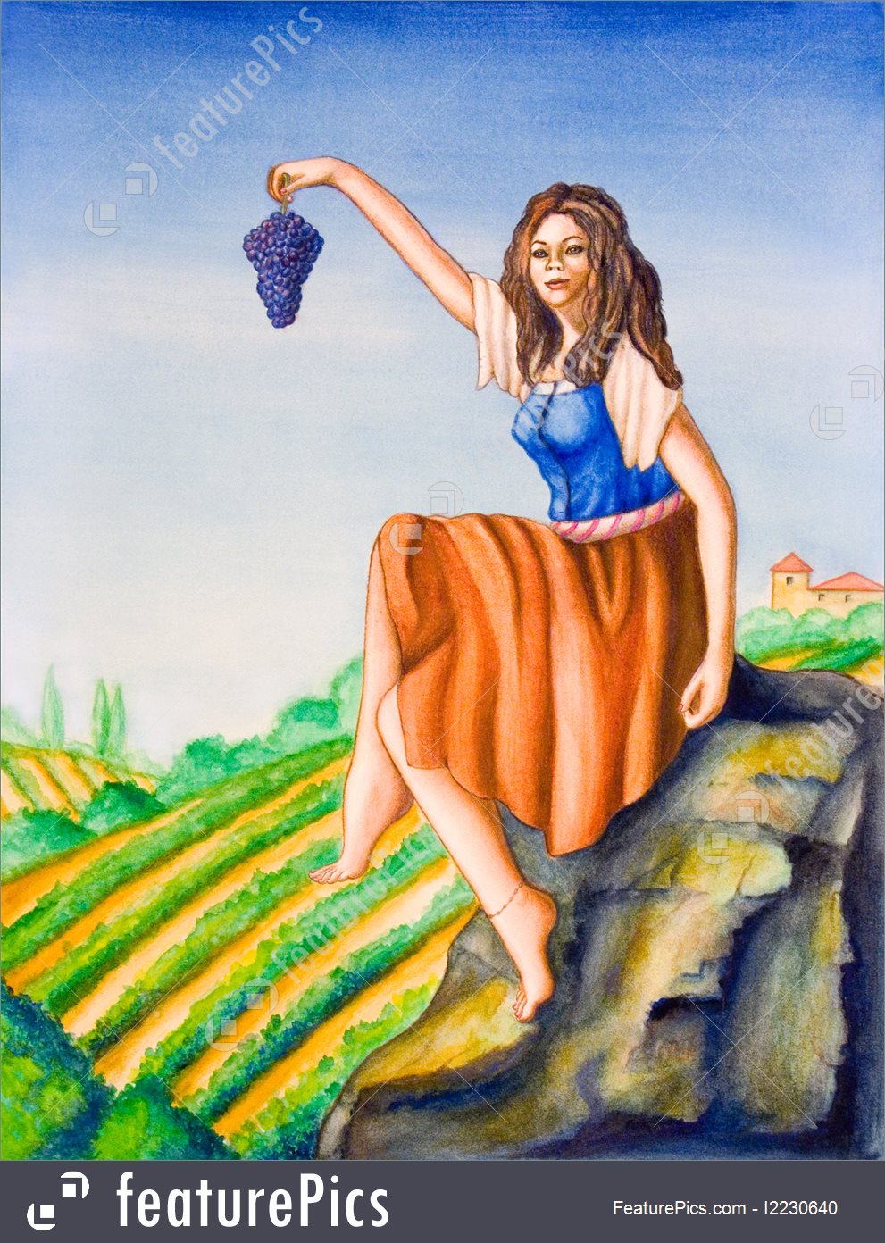 991x1392 Country Girl And Vineyard Illustration - Country Girl Painting