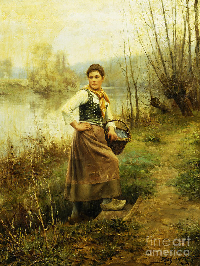 677x900 Country Girl Painting By Daniel Ridgway Knight - Country Girl Painting