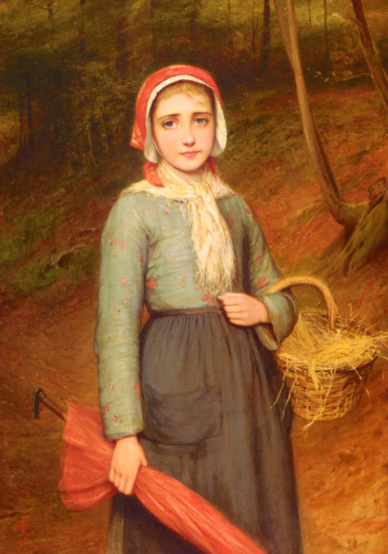 758x1080 Country Girl With Basket And Umbrella - Country Girl Painting