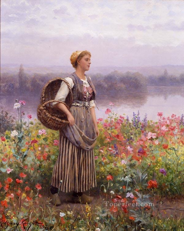 600x752 The Flower Girl Countrywoman Daniel Ridgway Knight Painting In Oil - Country Girl Painting