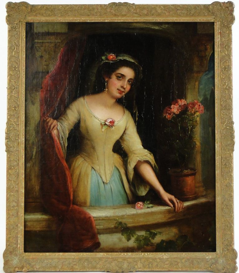 767x878 Ambrosini (Italian Superb Oil Painting Country - Country Girl Painting