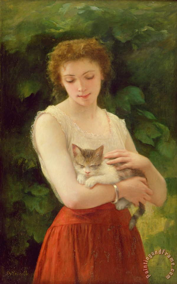 600x960 Charles Landelle Country Girl And Her Kitten Painting - Country Girl Painting