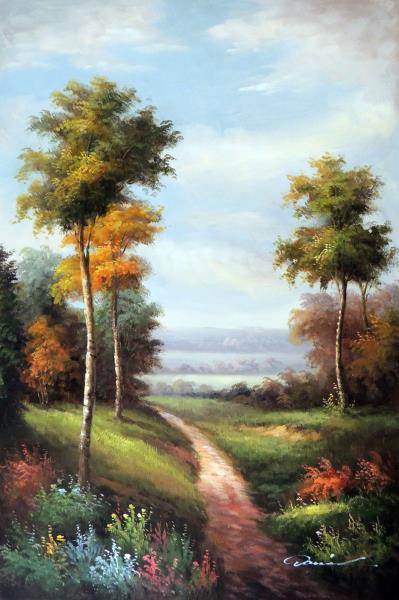 399x600 Tuscany Italian Country Landscape Lake Dirt Road Stretched 24x36 - Country Landscape Painting
