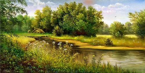 500x253 Startonight Canvas Wall Art Country Landscape Lake - Country Landscape Painting