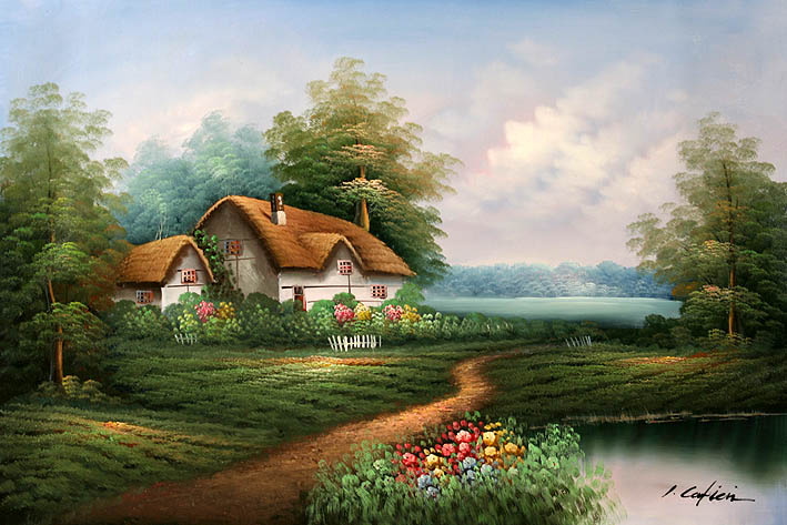709x473 English Country Cottage, Oil Paintings Sale,oil Paintings Sale - Country Oil Painting