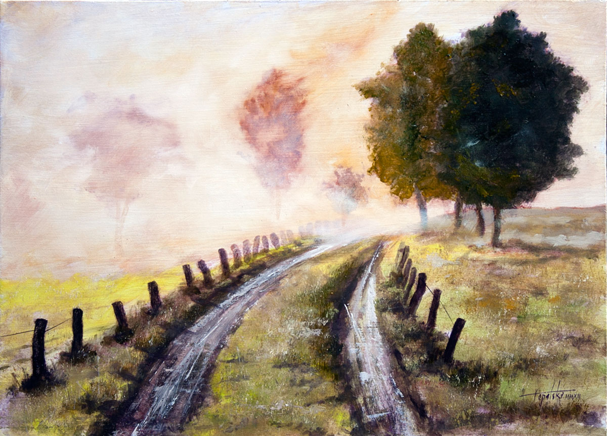 1200x862 Misty Country Road Oil Painting Fine Arts Gallery - Country Oil Painting