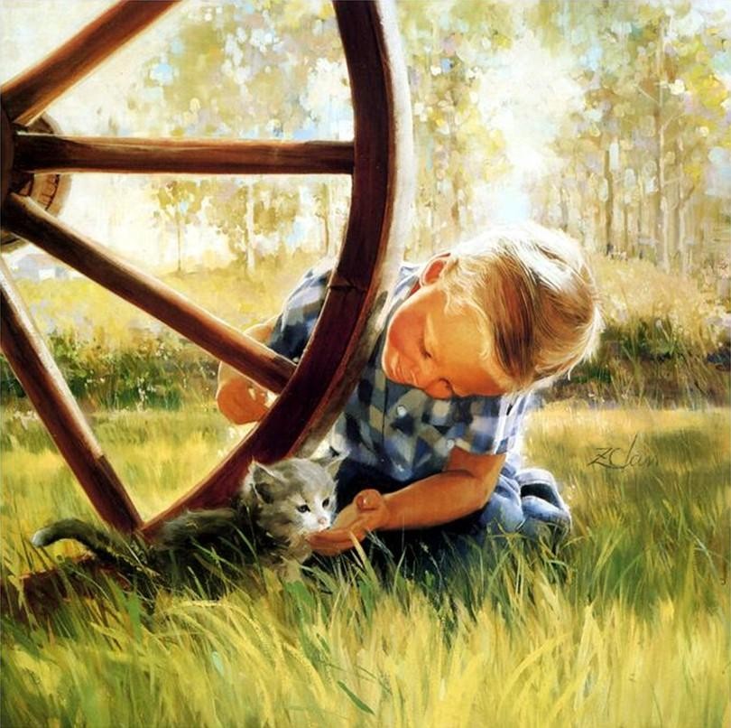 810x806 Country Kitten Oil Painting - Country Oil Painting