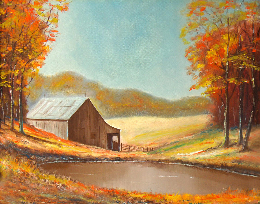 900x707 Old Country Barn Painting By Charles Yates - Country Painting