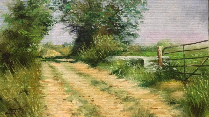 800x451 Country Dirt Road And Rose Garden Fence - Country Road Painting