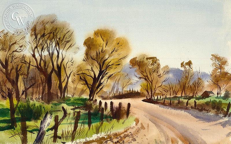 800x500 Country Road, C. 1939, Art By Charles Payzant California Watercolor - Country Road Painting