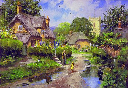 500x342 Large Country Scene Paintings Victorian Country Painting Ivy - Country Scene Painting