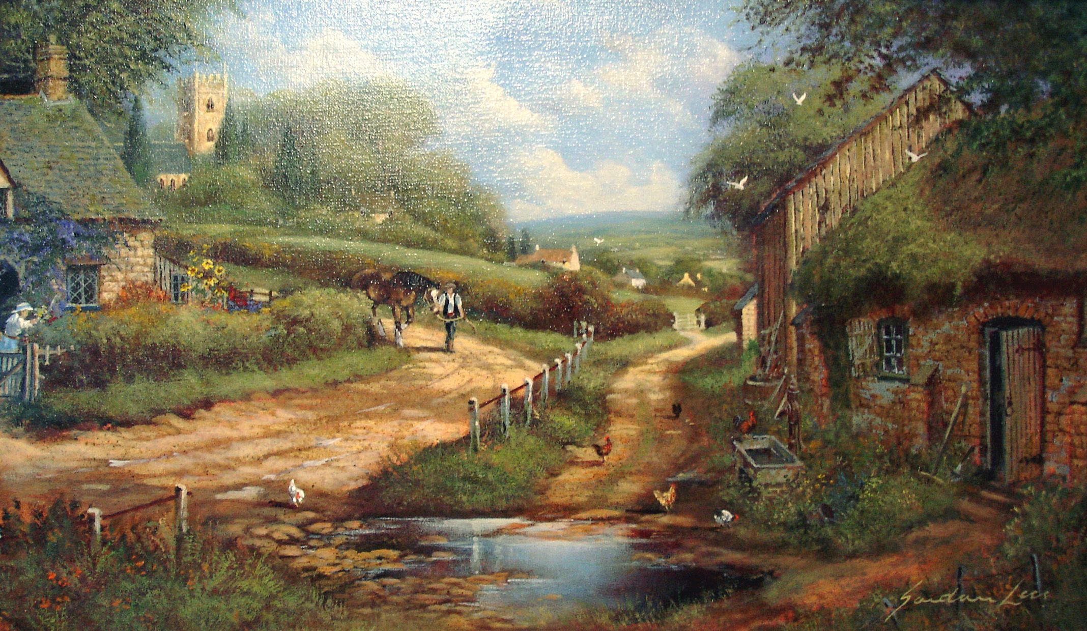 2136x1240 Country Country Scene Paintings Country Lane Way - Country Scene Painting