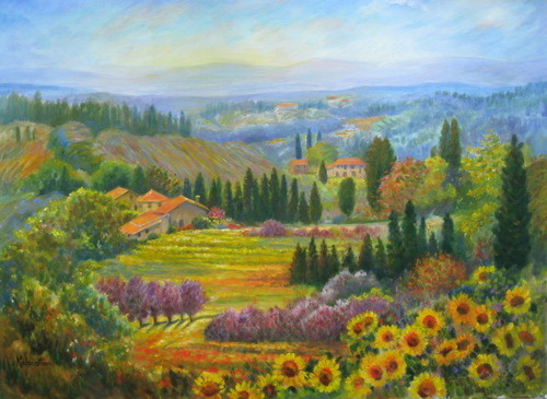 500x365 Impressionist Oil Paintings Tuscan Countryside By Rosanne Kaloustian - Countryside Painting