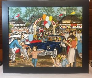 300x257 H Hargrove Serigraph Painting County Fair Ford Thunderbird Coca - County Fair Painting