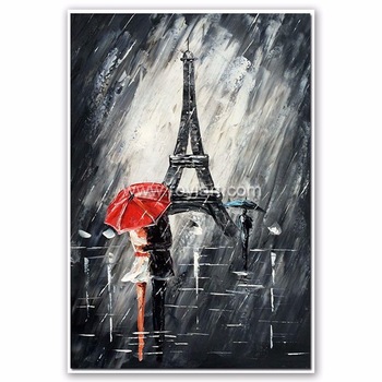 350x350 Modern Handmade Beautiful Paris Scenery Couple Canvas Oil Painting - Couple Canvas Painting