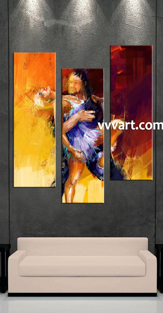 665x1280 3 Piece Yellow Canvas Modern Salsa Large Pictures - Couple Canvas Painting