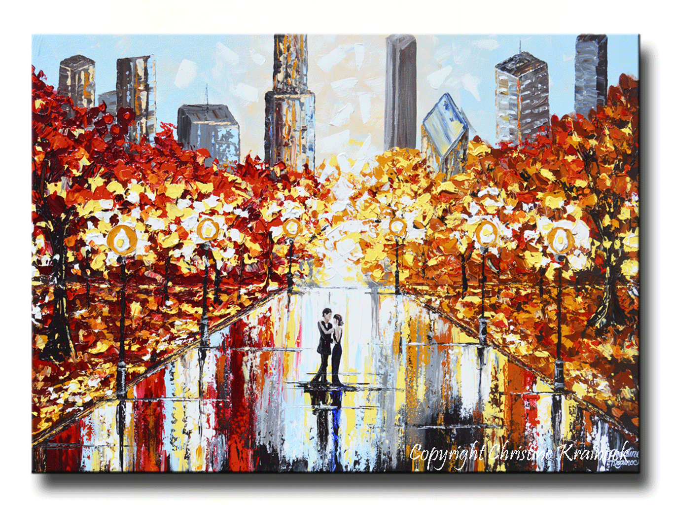 1365x1024 Giclee Print Art Abstract Painting Couple City Park Dance Canvas - Couple Dancing In The Rain Painting
