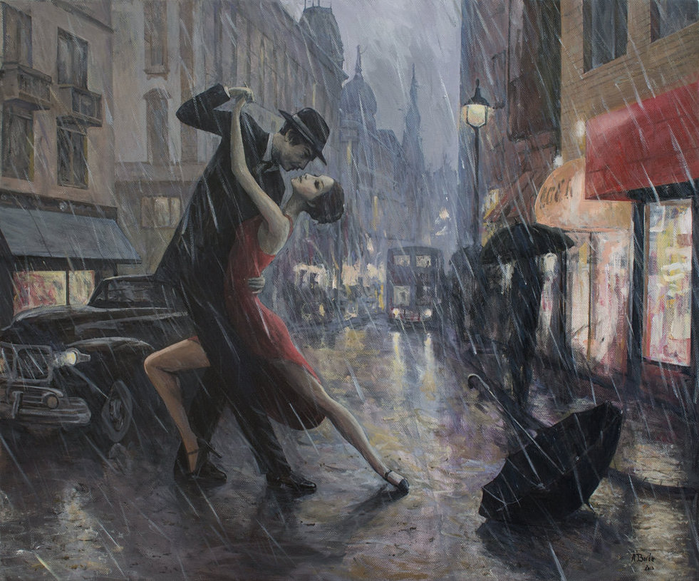 981x815 Life Is A Dance In The Rain By Borda - Couple Dancing In The Rain Painting