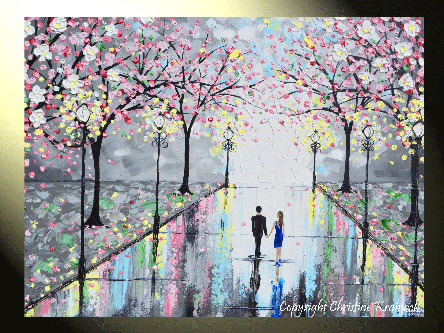 1800x1350 Original Art Abstract Paintings - Couple Dancing In The Rain Painting