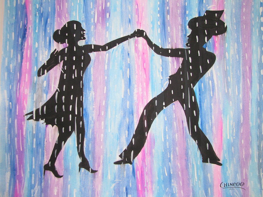 900x675 Rain Dance Painting By Pooja Dipanker - Couple Dancing In The Rain Painting
