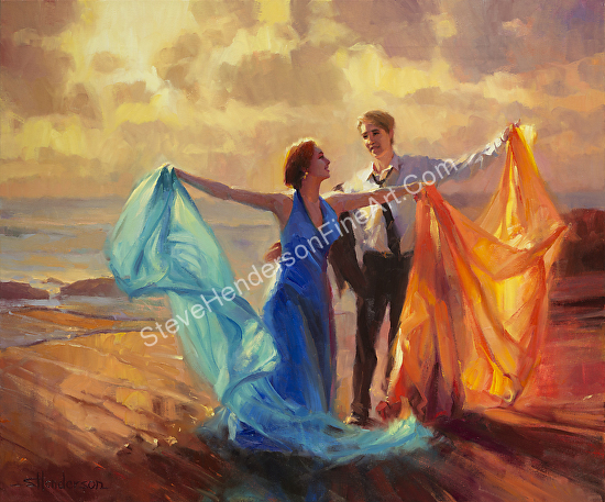 550x457 Steve Henderson - Couple Dancing On Beach Painting