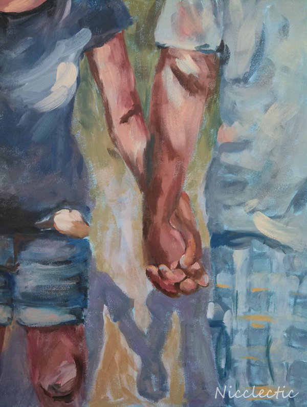 600x795 Holding Hands, Romantic Art, Romance, Couple In Love, 16x20 - Couple Holding Hands Painting