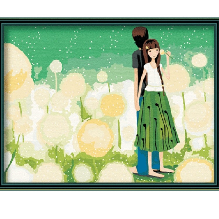 750x750 Lover Couple Holding Hands In Dandelion Field Diy Acrylic Paint By - Couple Holding Hands Painting