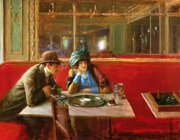 578x451 Jean Beraud - Couple In Cafe Painting