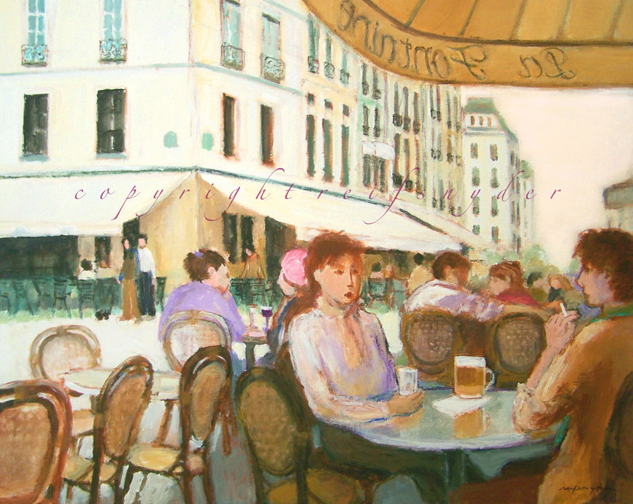 903x720 Paris Cafe Print 5x7 8x10 Figures French France City - Couple In Cafe Painting