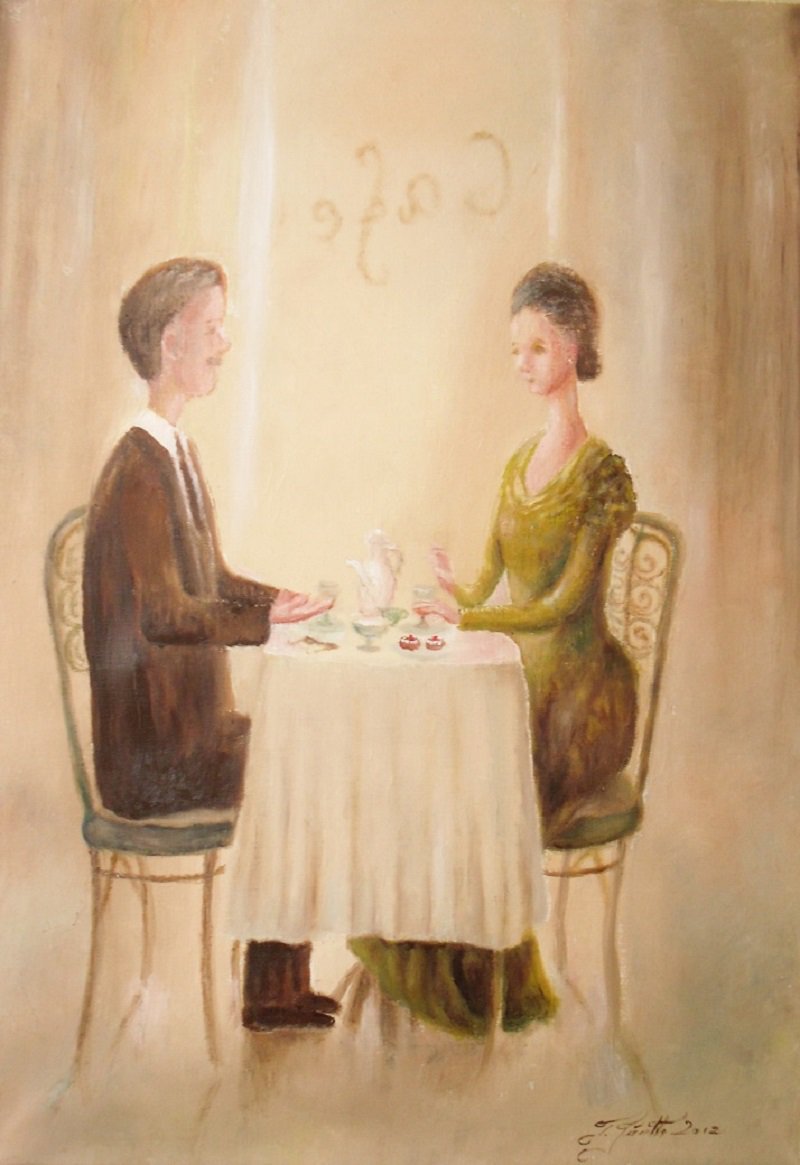 800x1165 Tuula On Twitter Having A Coffee - Couple In Cafe Painting