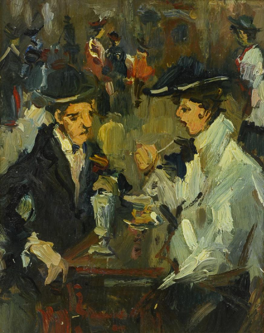 873x1100 Unsigned French Impressionist Painting Couple In Cafe - Couple In Cafe Painting
