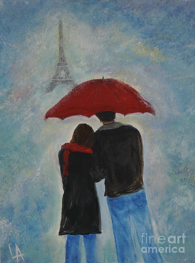 666x900 Love In Paris Painting By Leslie Allen - Couple In Paris Painting