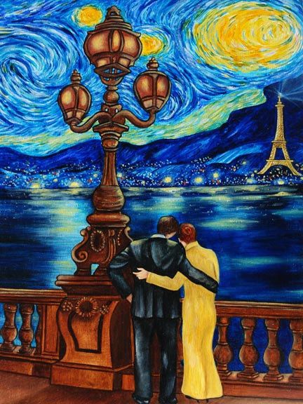 432x576 Art Print Lovers Couple Paris Eiffel Tower By Kmadisonmoorefineart - Couple In Paris Painting