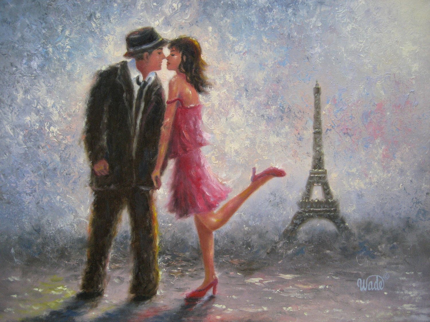 1500x1125 Paris Love Art Print Eiffel Tower Paintings Paris Lovers, Loving - Couple In Paris Painting