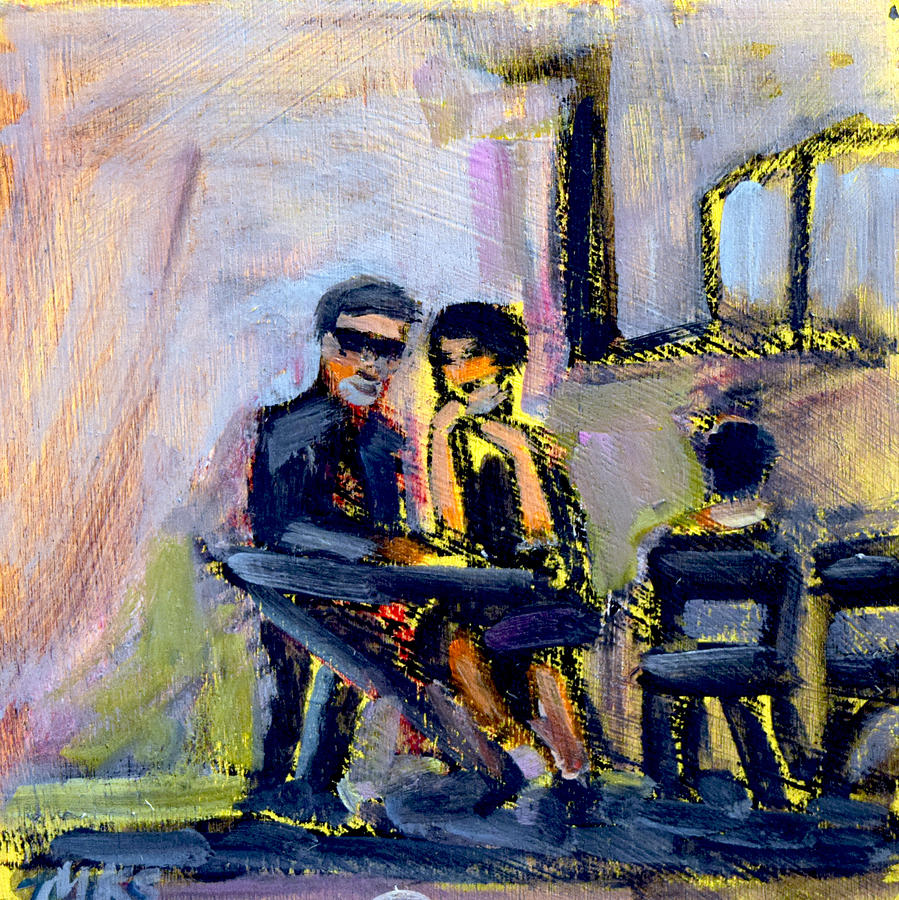 899x900 Paris Montmartre Chic Couple Painting By Monique Sarkessian - Couple In Paris Painting