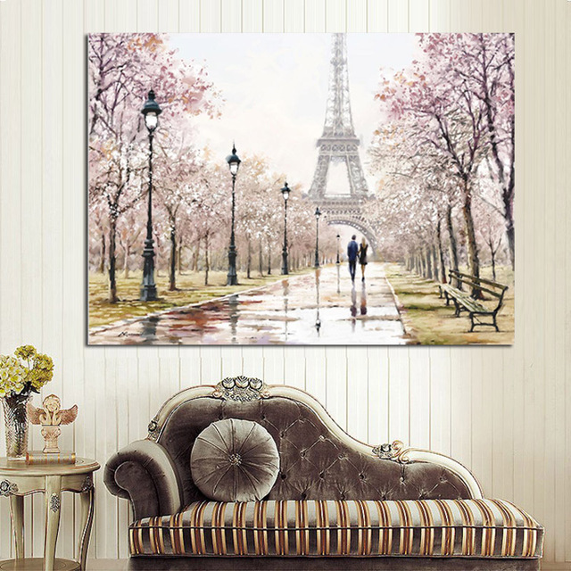 640x640 Romantic City Couple Paris Eiffel Tower Landscape Abstract Oil - Couple In Paris Painting