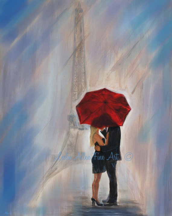 570x713 Couple Art Couple Painting Art Print Eiffel Tower Paris Love - Couple In Paris Painting