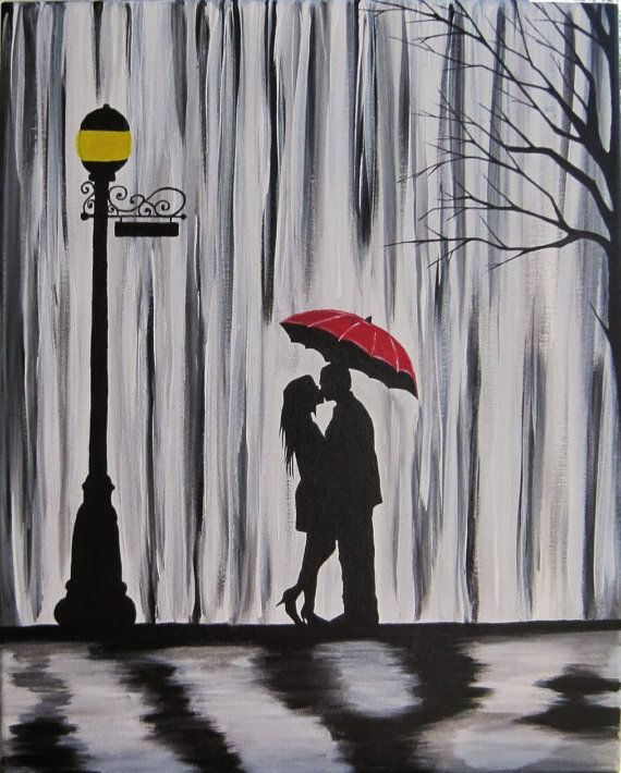570x710 Original Couple In Rain Painting, Couple Kissing In The Rain Wall - Couple In Rain Painting