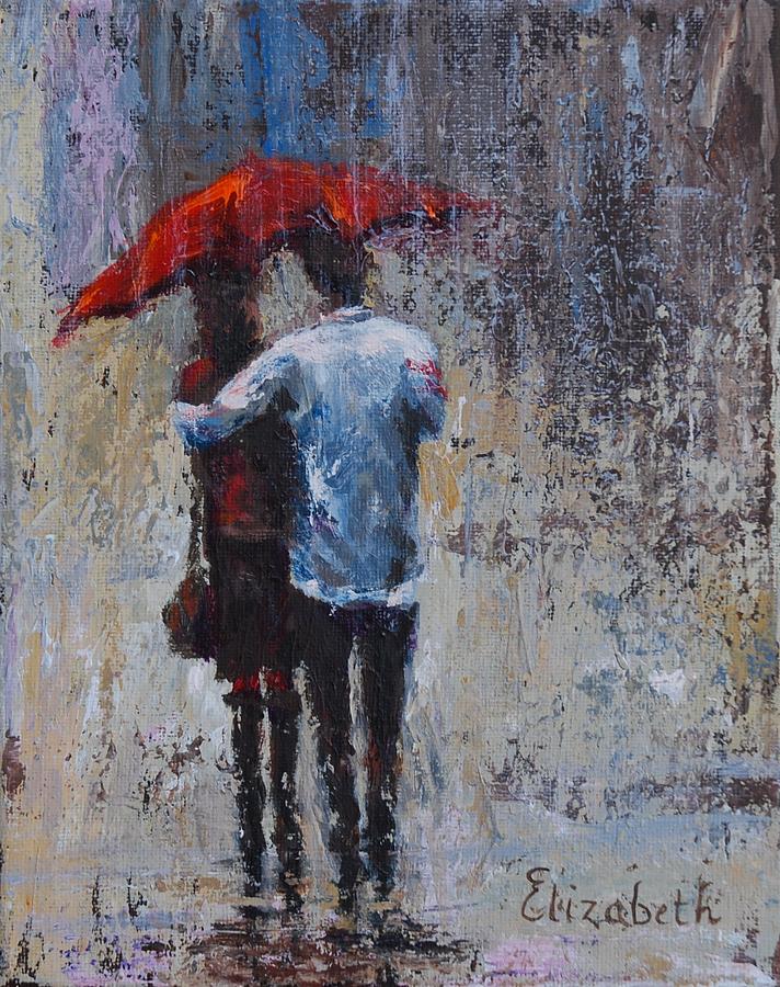 712x900 Rain Embrace Painting By Beth Maddox - Couple In Rain Painting