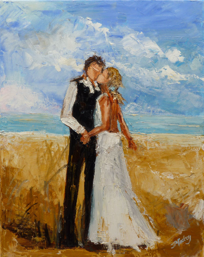 700x883 Palette Knife Painters, International Couple Kissing On The Beach - Couple Kissing Painting