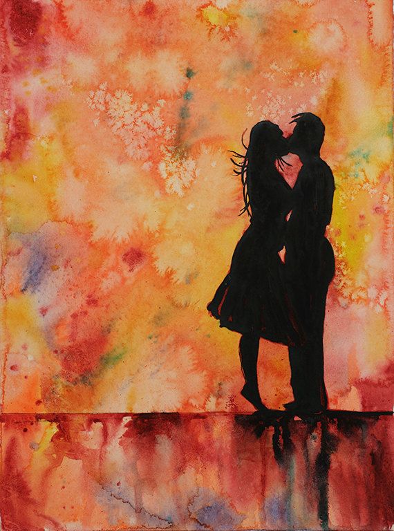 570x768 Silhouette Of Couple Kissing, Valentines Art, Romantic Art - Couple Kissing Painting