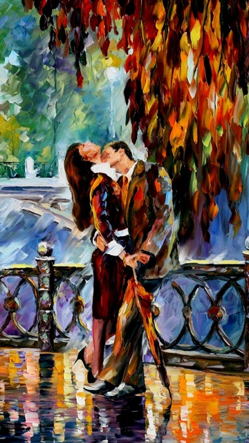 360x640 Download Kissing Couple Painting 360 X 640 Wallpapers - Couple Kissing Painting